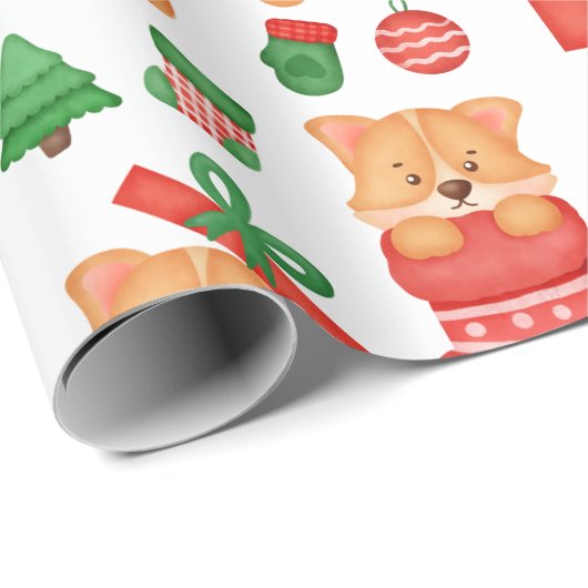コーギパピードッグカワイイフェスティバル小妖精や小人サンタクリスマス ラッピングペーパー (ロールコーナー)
