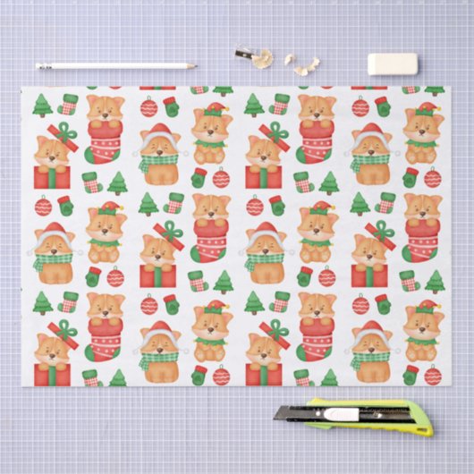 コーギパピードッグカワイイフェスティバル小妖精や小人サンタクリスマス 薄葉紙 (クラフト)