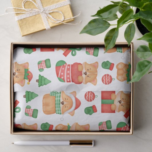コーギパピードッグカワイイフェスティバル小妖精や小人サンタクリスマス 薄葉紙 (ギフト)