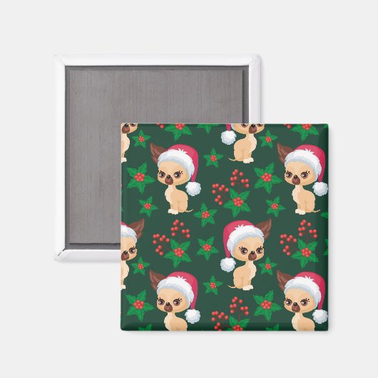 コーギパピードッグ小妖精や小人サンタフェスティバルメリークリスマス マグネット (正面/裏面)