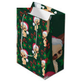 コーギパピードッグ小妖精や小人サンタフェスティバルメリークリスマス ミディアムペーパーバッグ (正面アングル)