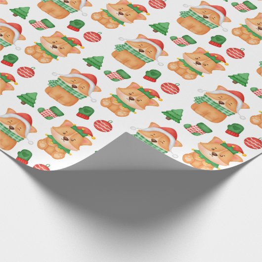コーギパピードッグ小妖精や小人サンタフェスティバルメリークリスマス ラッピングペーパー (角)