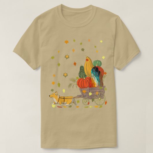 コーギパンプキン絞り染めティードドッグ恋人紅葉Th Tシャツ (デザイン正面)