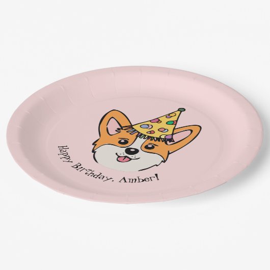 コーギパーソナライズされたテーマガールズ誕生日 ペーパープレート (アングル)
