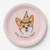 コーギパーソナライズされたテーマガールズ誕生日 ペーパープレート (正面)