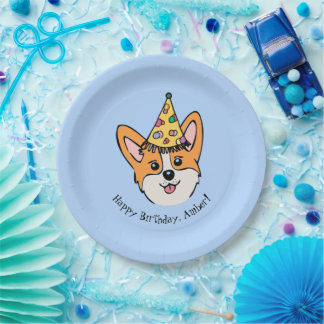 コーギパーソナライズされたテーマボーイズ誕生日 ペーパープレート