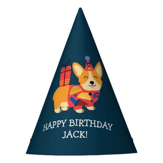 コーギパーソナライズされた誕生日 パーティーハット (正面)
