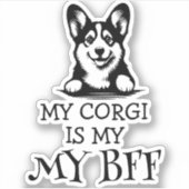 コーギブラックアンドホワイトフ最高のァリーフレンドテーマ シール (正面)