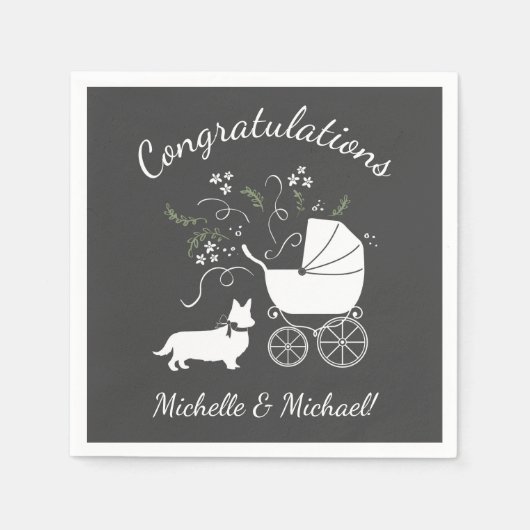 コーギベビーシャワードッグ スタンダードカクテルナプキン (正面)