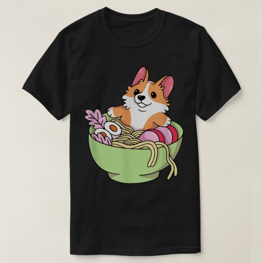 コーギラーメン日本のかわいい犬おもしろいかわいいコーギ Tシャツ (デザイン正面)