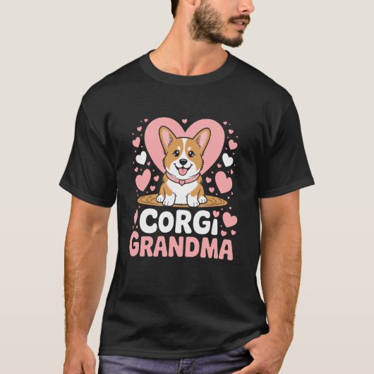 コーギーおばあちゃん かわいい犬好き Tシャツ (正面)