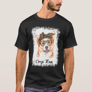 コーギーお母さんヒョウ柄ブリーチドッグペット 女性 Tシャツ