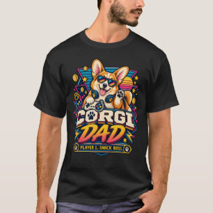 コーギーお父さん プレイヤー1 レトロゲーマーデザイン Tシャツ