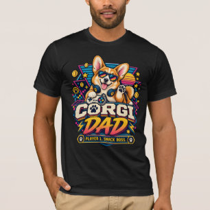 コーギーお父さん プレイヤー1 レトロゲーマーデザイン Tシャツ