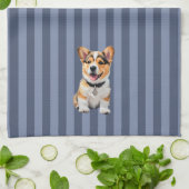 コーギーがいればそれがおうち Blue Striped Cheerful キッチンタオル (折り畳み)