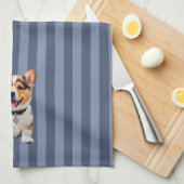 コーギーがいればそれがおうち Blue Striped Cheerful キッチンタオル (四つ折り)