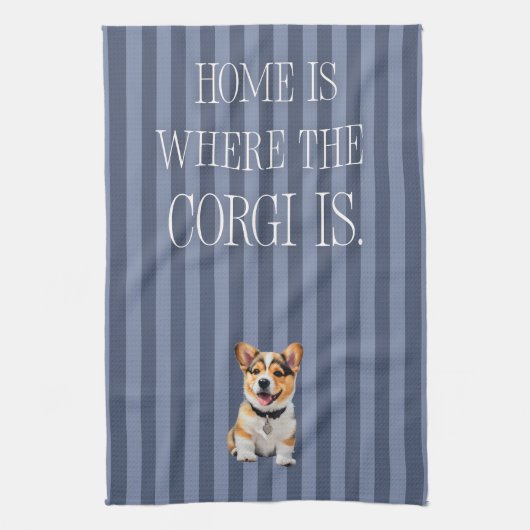 コーギーがいればそれがおうち Blue Striped Cheerful キッチンタオル (縦)