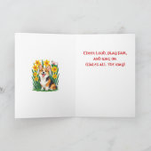 コーギーがダッフォディルに囲まれてウェールズを応援 カード (内部)