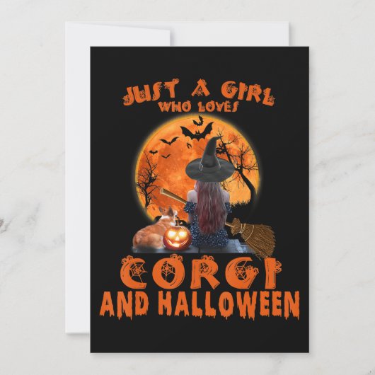 コーギーが大好きなハロウィン好きの女の子 招待状 (正面)