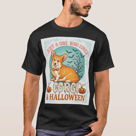 コーギーが大好きな女の子だけ ハロウィン カボチャ コウモリ Tシャツ (正面)