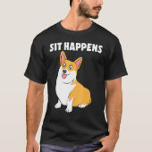 コーギーが座るハプニング Tシャツ (正面)