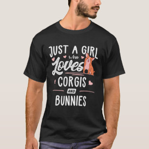 コーギーとウサギが大好きな女の子 女性用 Tシャツ