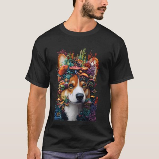 コーギーとサンゴ Tシャツ (正面)