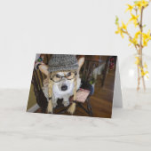 コーギーとサンタへの手紙の少女 カード (黄色い花)