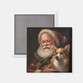 コーギーとサンタクロースのクリスマス マグネット (正面/裏面)