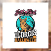 コーギーとハロウィンの女の子 ビンテージ風彫刻Tシャツ ウィンドウサイン (シート2)