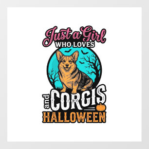コーギーとハロウィンの女の子 ビンテージ風彫刻Tシャツ ウィンドウサイン