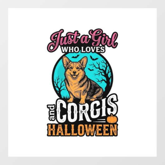コーギーとハロウィンの女の子 ビンテージ風彫刻Tシャツ ウィンドウサイン (シート)