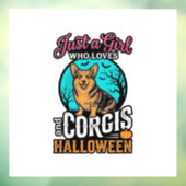 コーギーとハロウィンの女の子 ビンテージ風彫刻Tシャツ ウィンドウサイン (シート3)