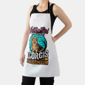 コーギーとハロウィンの女の子 ビンテージ風彫刻Tシャツ  エプロン (インサイチュ)