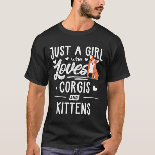 コーギーと子猫が大好きな女の子 女性用 Tシャツ