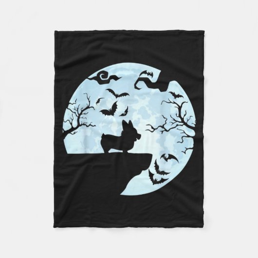 コーギーと月のハロウィン フリースブランケット (正面)