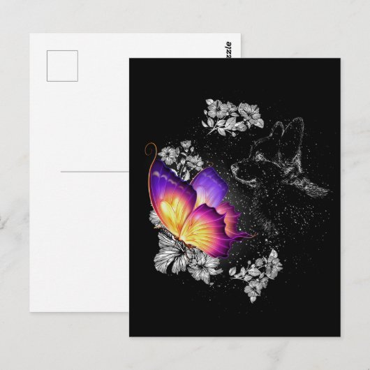 コーギーと蝶の犬が天国でメモリアルデイ ポストカード (正面/裏面)