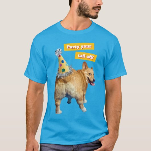 コーギーのお尻のバースデーハット Tシャツ (正面)