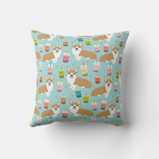 コーギーのかわいいのBobaの茶-泡茶 クッション (裏面)