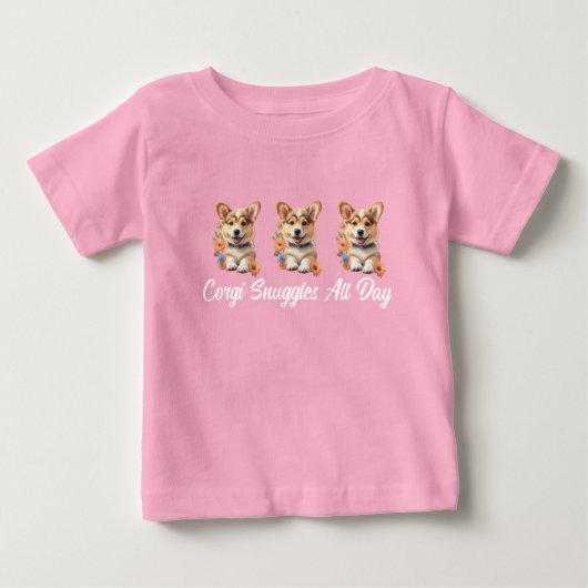 コーギーのぬいぐるみと一日中一緒 ベビーTシャツ (正面)