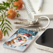コーギーのウィンターワンダーランド クリスマスの喜び キーホルダー (正面右)