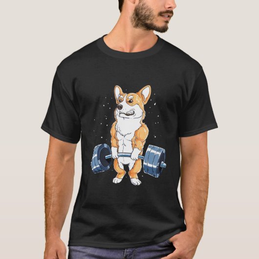 コーギーのウエイトリフティング Tシャツ (正面)