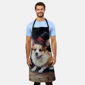 コーギーのカボチャ ハロウィン おばけ エプロン (着用した状態)