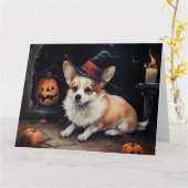 コーギーのカボチャ ハロウィン おばけ カード (黄色い花)