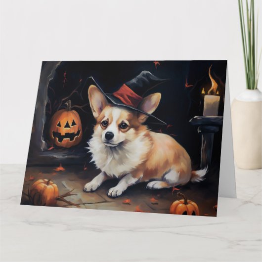 コーギーのカボチャ ハロウィン おばけ カード (正面)