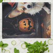 コーギーのカボチャ ハロウィーン おばけ キッチンタオル (折り畳み)