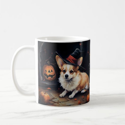 コーギーのカボチャ ハロウィーン おばけ コーヒーマグカップ (左)