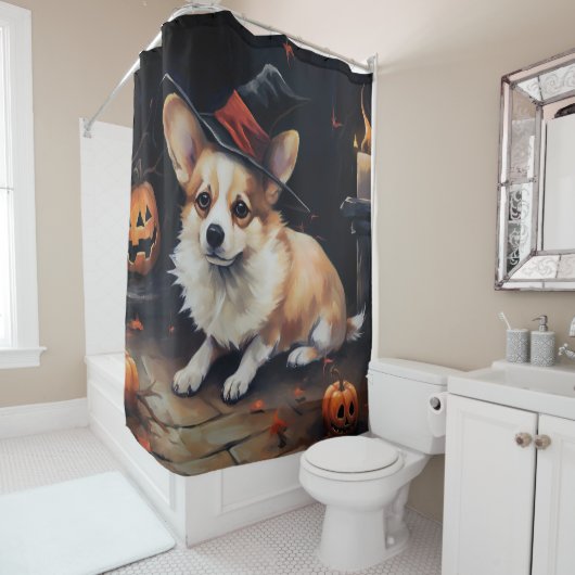 コーギーのカボチャ ハロウィーン おばけ シャワーカーテン (インサイチュ)