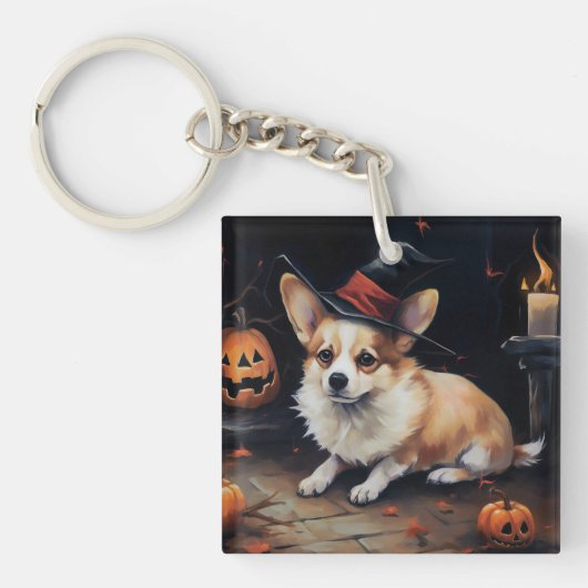 コーギーのカボチャ ハロウィーン スケアリー キーホルダー (正面)