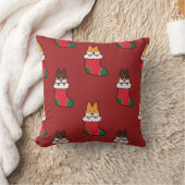 コーギーのクリスマスのストッキングパターン枕 クッション (ブランケット)